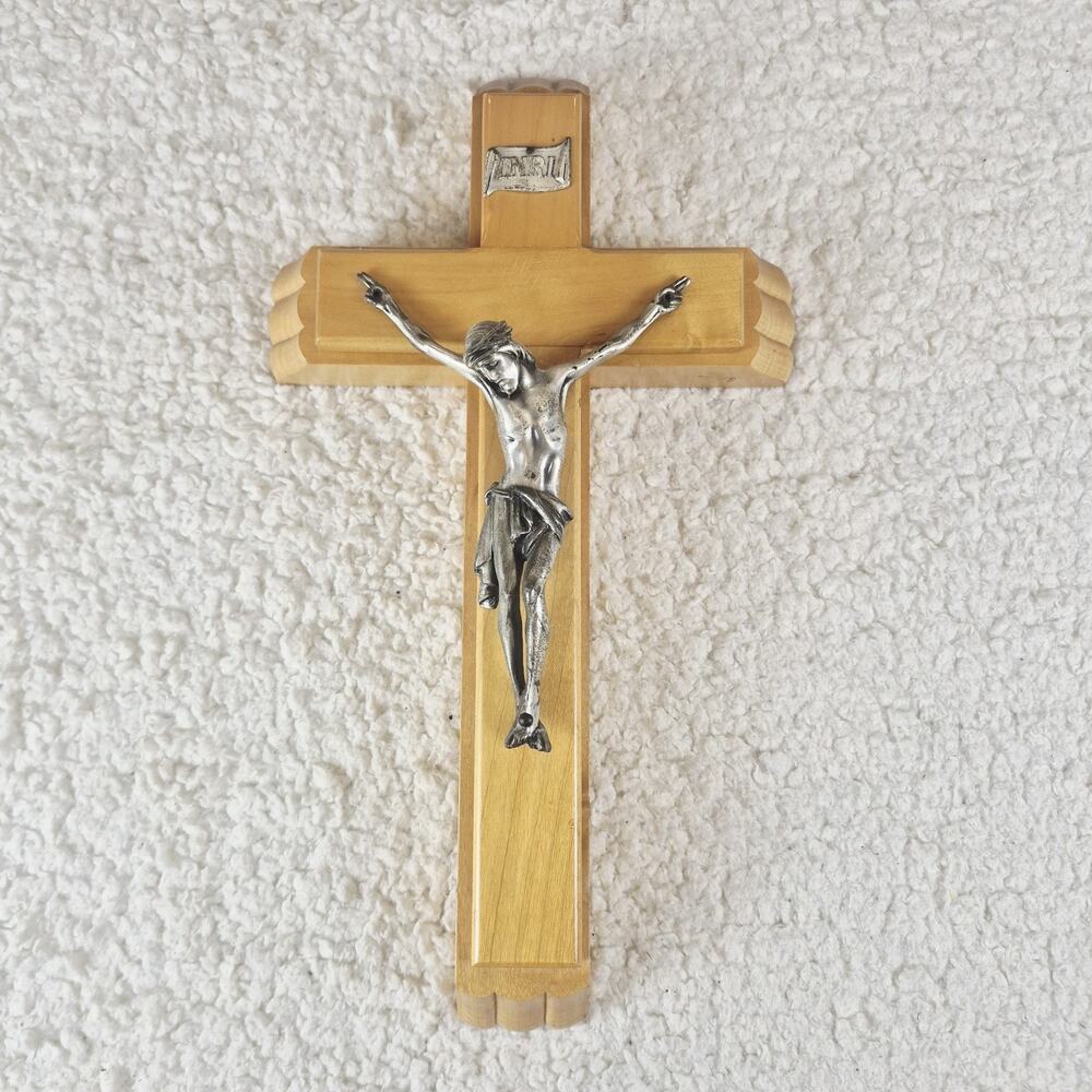 Vintage Catholic Sick Call Crucifix Last Rites Set Jeweled Cross Co Wood 13"